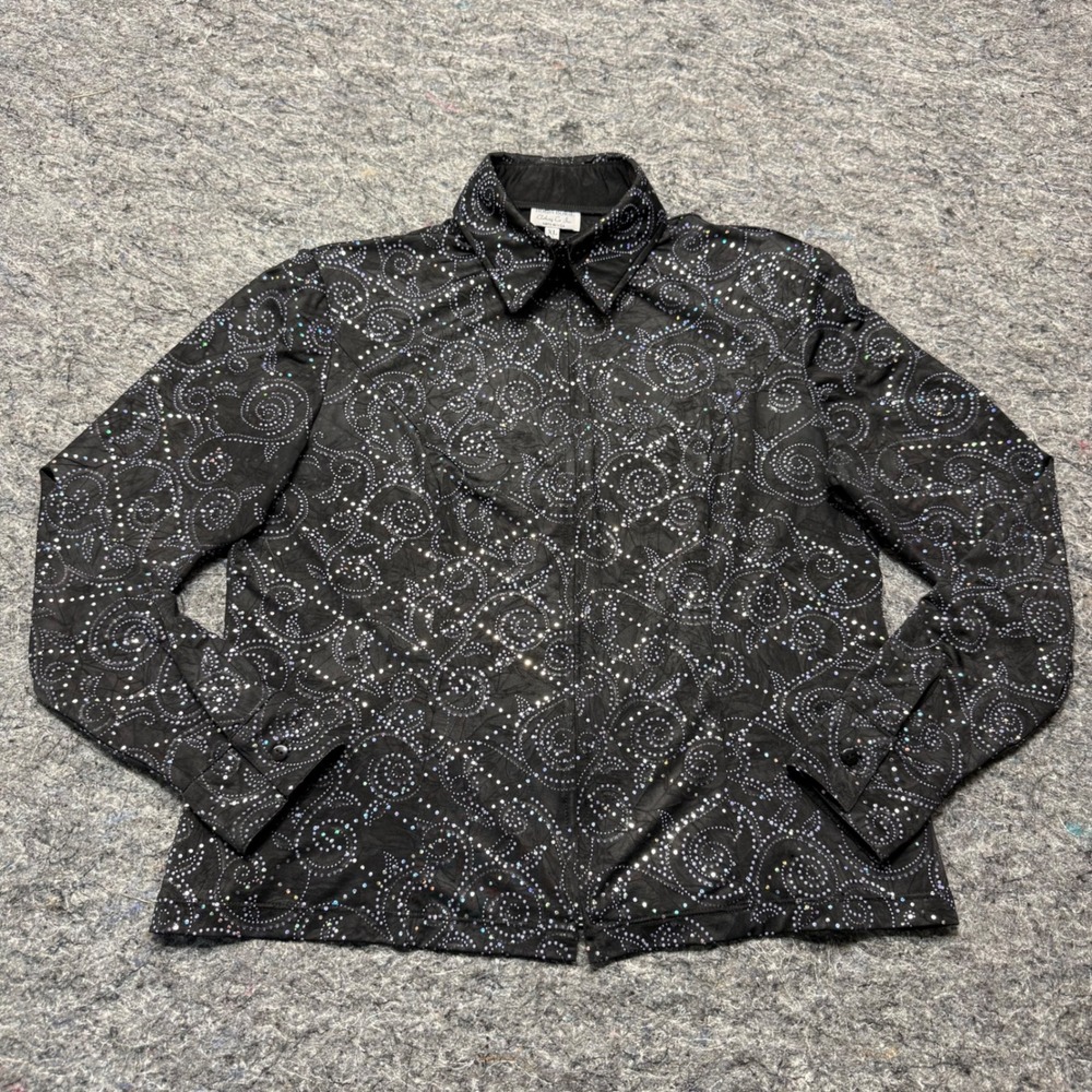 Hobby Horse Western Show Shirt Womens XL Black Iridescent Swirl Zip Front Top